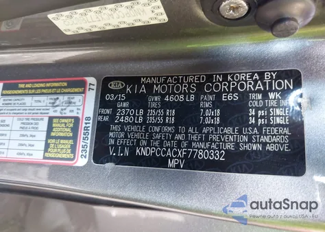 2015 Kia Sportage Ex from USA, damaged, VIN KNDPCCACXF7780332